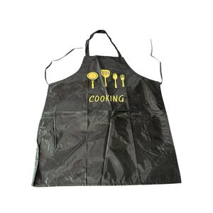 NEW novelty adult apron ONE SIZE plastic black cooking with pockets